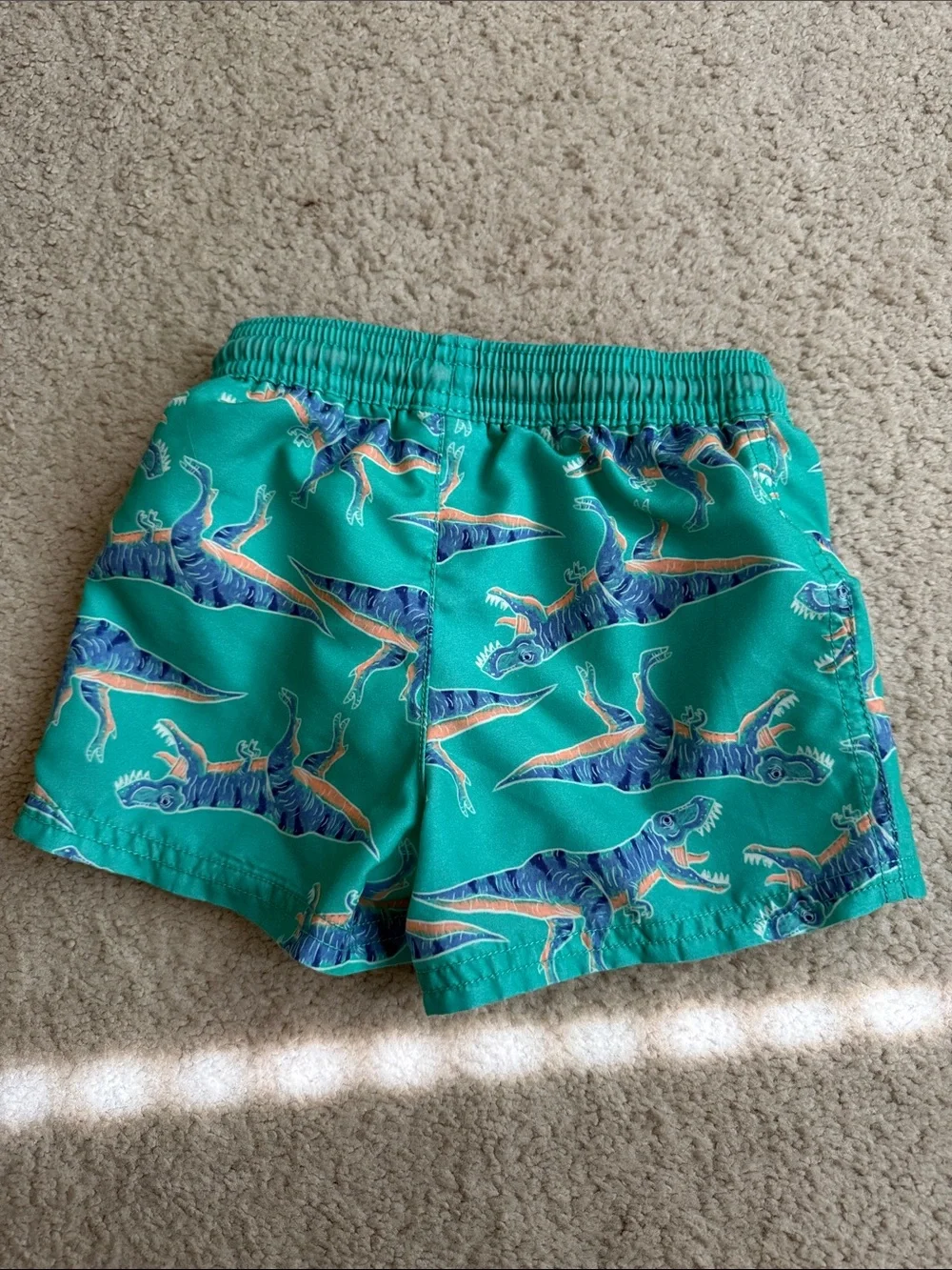 Carter's Teal Dinosaur Swim Shorts with Orange Drawstring